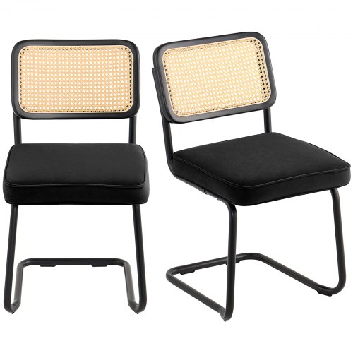 VEVOR Rattan Chairs, Set of 2, Mid Century Modern Dining Chair, Upholstered Velvet Accent Chair with Rattan Back, Retro Dining Room Kitchen Chair for