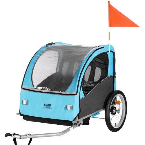 VEVOR Bike Trailer for Toddlers, Kids, Double Seat, 110 lbs Load, Tow Behind Foldable Child Bicycle Trailer with Universal Bicycle Coupler, Canopy Car