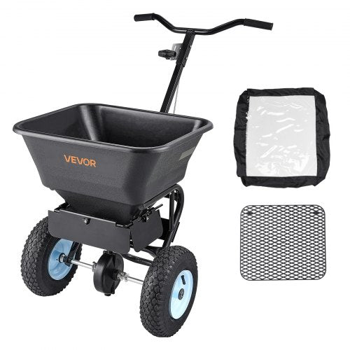 VEVOR Broadcast Spreader, 100LBS4Capacity, Walk-Behind Push Spreader, 0-9.8ft Spreading Width, 13 in All Terrain Pneumatic Tires, Lawn Spreaders with