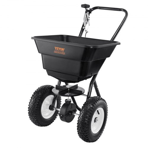VEVOR Broadcast Spreader, 80 LB Walk-Behind Turf Spreader with 12" Wheels, Steel Push Fertilizer Spreader, Garden Seeder, and Salt Spreader, Designed 