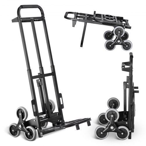 VEVOR Stair Climbing Cart, 460 lbs Capacity Stair Climber Hand Truck and Dolly, Heavy-Duty Folding Trolley Cart with Dual Handle, 6 Wheels & 2 Elastic