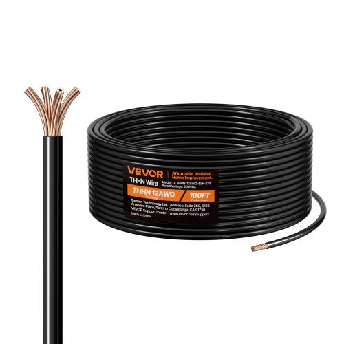 VEVOR 12 AWG THHN Wire, 19-Stranded, 100% OFC Copper Electrical Building Wire with Nylon Jacket, Rated for Up to 600 Volts, for Indoor Outdoor Use, Co