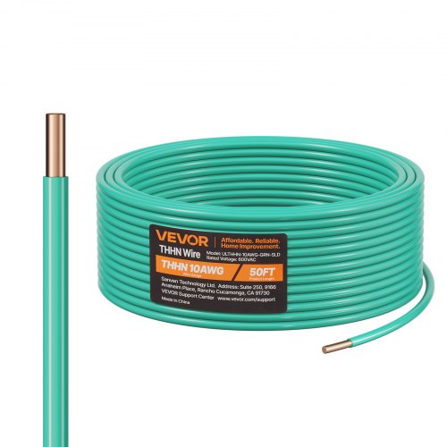VEVOR 10 AWG Solid THHN Wire, 100% OFC Copper Electrical Building Wire with Nylon Jacket PVC Insulation, Rated for Up to 600 Volts, Heavy-Duty for Res