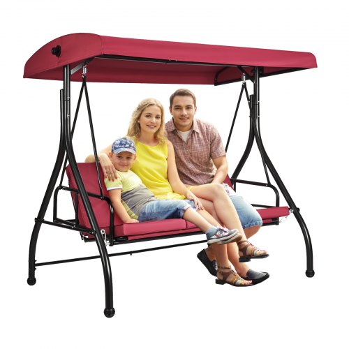 VEVOR 3-Seat Patio Swing Chair, Converting Canopy Swing, Outdoor Patio Porch with Adjustable Canopy, Removable Thick Cushion and Alloy Steel Frame, fo