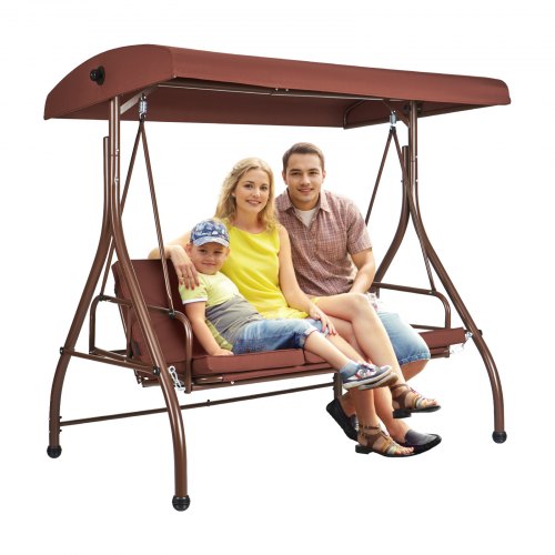 VEVOR 3-Seat Patio Swing Chair, Converting Canopy Swing, Outdoor Patio Porch with Adjustable Canopy, Removable Thick Cushion and Alloy Steel Frame, fo