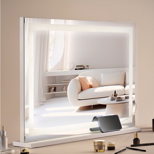 VEVOR Lighted Makeup Mirror 3 Color Vanity w- USB Desktop Wall-mount 31.5x21.7in