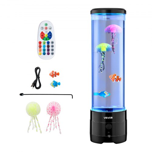 VEVOR Sensory Bubble Tube Lamp, 16 Color Changing Light Effects, Water Fish Lamp with Built-in Bluetooth Speaker & White Noise, Fake Aquarium Tank Nig