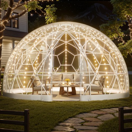 VEVOR Garden Dome Tent, 4.5 x 2.7 m Outdoor Clear Bubble Tent for 10-14 Person, Weatherproof Geodesic Dome Greenhouse with Window, PVC Igloo Tents for