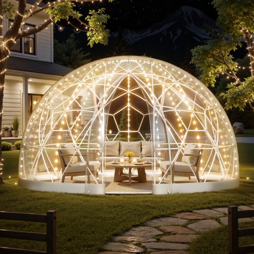 VEVOR Garden Dome Tent, 9.5 x 5.7 ft Outdoor Clear Bubble Tent for 2-4 Person, Weatherproof Geodesic Dome Greenhouse with Window, PVC Igloo Tents for