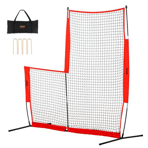 VEVOR L Screen Baseball for Batting Cage, 7x7 ft Baseball & Softball Safety Screen, Body Protector Portable Batting Screen with Carry Bag & Ground Sta