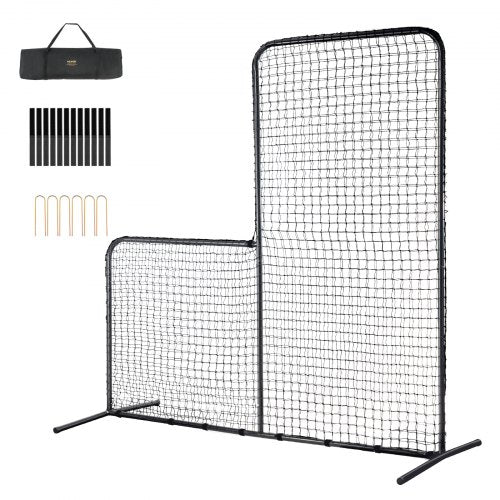 VEVOR L Screen Baseball for Batting Cage, 7x7 ft Baseball Softball Safety Screen, Body Protector Portable Batting Screen with Carry Bag & Ground Stake