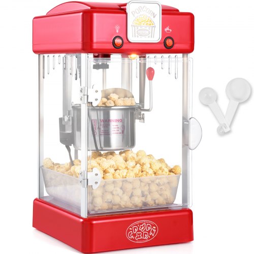 VEVOR Popcorn Maker, 300W Popcorn Popper Machine, 2.5 Oz Kettle Makes 4 QT per Batch, Tabletop Popcorn Maker with PP Door, Includes 2 Scoops and Tray,