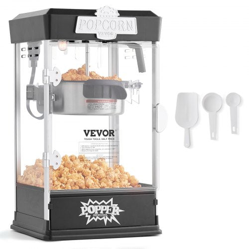 VEVOR Popcorn Maker, 480W Popcorn Popper Machine, 4 Oz Kettle Makes 1.5 Gallon per Batch, Tabletop Popcorn Maker, Includes 3 Scoops, Movie Theater Sty