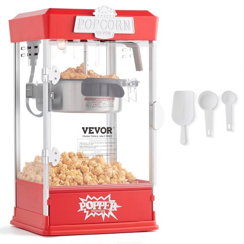 VEVOR Popcorn Maker, 480W Popcorn Popper Machine, 4 Oz Kettle Makes 1.5 Gallon per Batch, Tabletop Popcorn Maker, Includes 3 Scoops, Movie Theater Sty