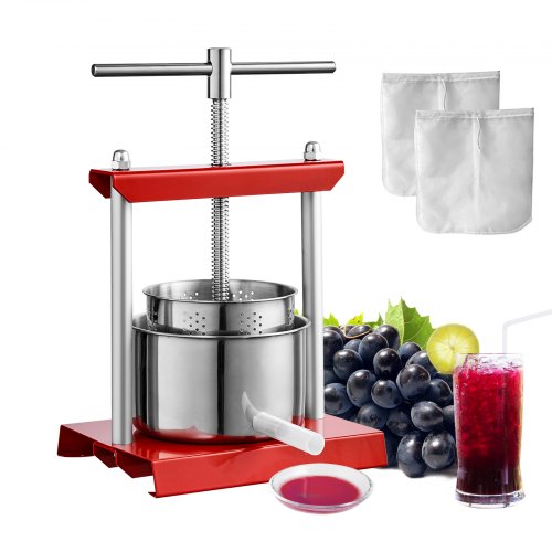 VEVOR Fruit Wine Press, 0.8 Gallon-3L, 2 Stainless Steel Barrels, Manual Juice Maker, Cider Apple Grape Tincture Vegetables Honey Olive Oil Making Pre