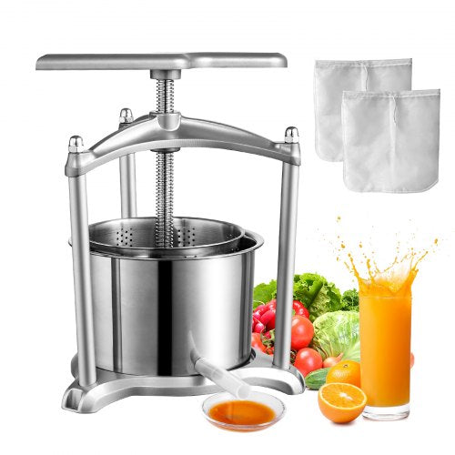 VEVOR Fruit Wine Press, 1.6 Gallon-6L, 2 Stainless Steel Barrels, Manual Juice Maker, Cider Apple Grape Tincture Vegetables Honey Olive Oil Making Pre