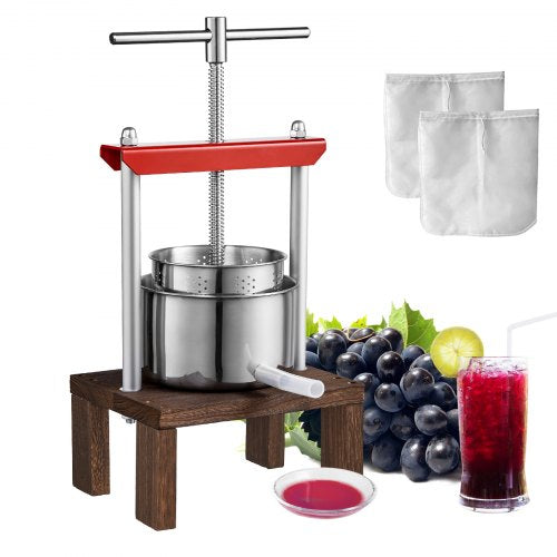 VEVOR Fruit Wine Press, 0.53 Gallon-2L, 2 Stainless Steel Barrels, Manual Juice Maker, Cider Apple Grape Tincture Vegetables Honey Olive Oil Making Pr