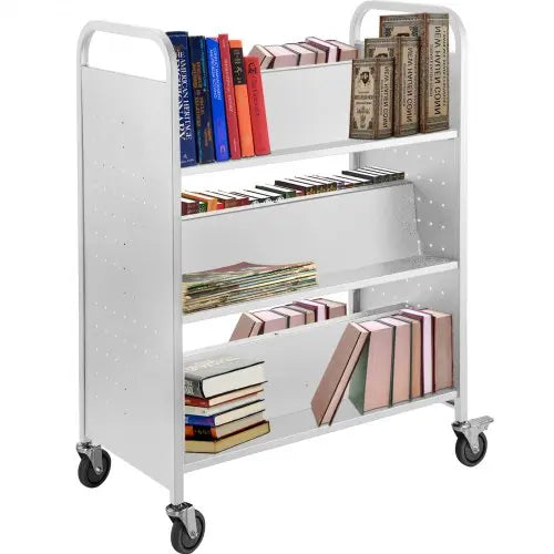 VEVOR 200LBS Book Cart, Library Cart 30x14x45 Inch, Rolling Book Cart Double Sided W-Shaped Sloped Shelves with 4-Inch Lockable Wheels, for Home Shelv Matron Inn