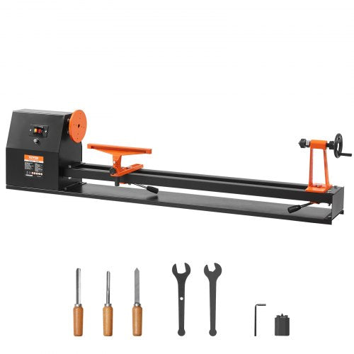VEVOR Tabletop Wood Lathe, Dimensions 14x40 inches, Motor Power 0.5 HP 370W, Features Variable Speeds 885-1245-1715-2425 RPM, Includes Chisels, Facepl
