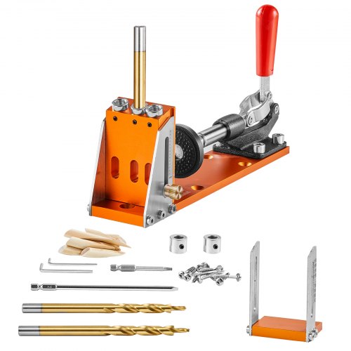 VEVOR Pocket Hole Jig Kit, 30 Pcs Adjustable and Easy to Use Pocket Hole Jig System with Step Drills, Wrenches, Drill Stop Rings, and Square Drive Bit