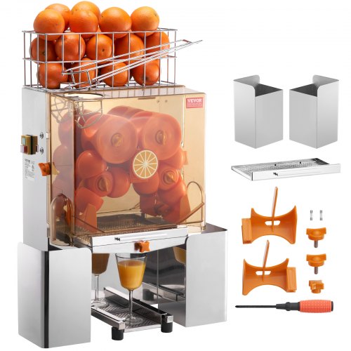 VEVOR Commercial Orange Juicer Machine, 120W Automatic Juice Extractor, Stainless Steel Orange Squeezer for 20 Oranges Per Minute, with Pull-Out Filte