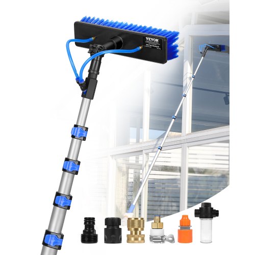 VEVOR Water Fed Pole Kit, 30FT Solar Panel Cleaning Pole with Extendable Handle, 180° Rotatable Brush Head & 65.6FT Hose, Household & Outdoor Window C