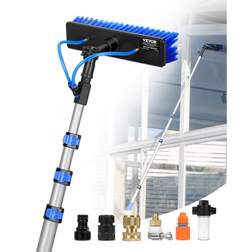 VEVOR Water Fed Pole Kit, 12FT Solar Panel Cleaning Pole with Extendable Handle, 180° Rotatable Brush Head & 65.6FT Hose, Household & Outdoor Window C