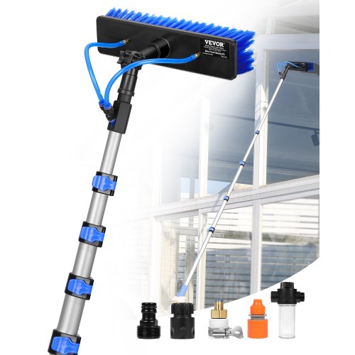 VEVOR Water Fed Pole Kit, 7.3m Solar Panel Cleaning Pole with Extendable Handle, 180° Rotatable Brush Head & 20m Hose, Household & Outdoor Window Clea