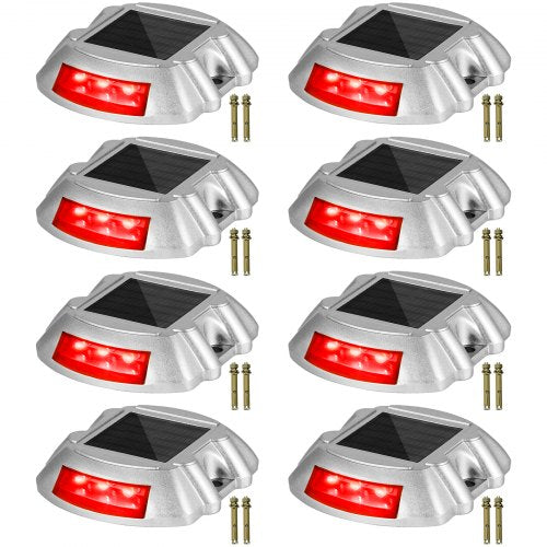 Vevor Driveway Lights, 8-Pack Solar Driveway Lights with Switch Button, Solar Deck Lights Waterproof, Wireless Dock Lights 6 LEDs for Path Warning Gar