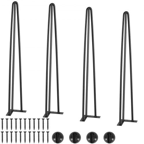 VEVOR Hairpin Table Legs 28", Set of 4 Desk Legs 900lbs Load Capacity, Hairpin Desk Legs 3 Rods for Desk Chairs Bench Dining End Table, Solid Carbon S