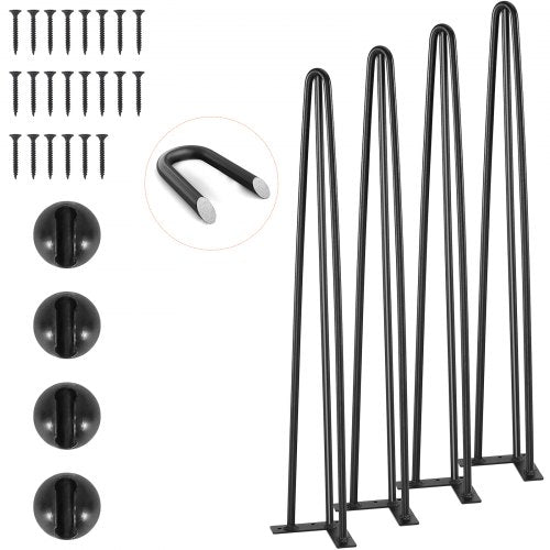 VEVOR Hairpin Table Legs 28", Set of 4 Desk Legs 900lbs Load Capacity, Hairpin Desk Legs 3 Rods for Desk Chairs Bench Dining End Table, Solid Carbon S