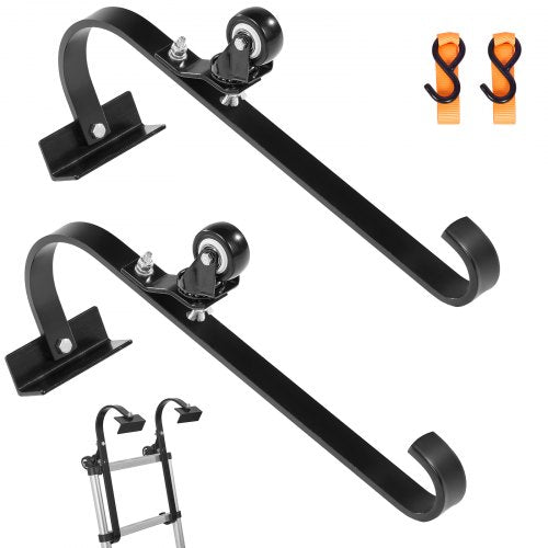 VEVOR Ladder Roof Hook, 2 Pack with Fixed Wheel & Swivel Bar, Wheel Heavy Duty Steel Ladder Stabilizer, Roof Ridge Extension for Damage Prevention, 60