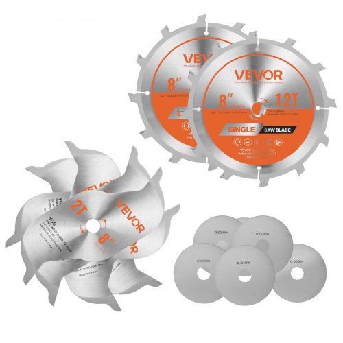 VEVOR Dado Blade Set, 8 inch Diameter, 12 Sharp Alloy Teeth, 5-8 inch Arbor, Fine Finish, Stacking Dado Blades with Chippers and Shims, Noise-Reducing