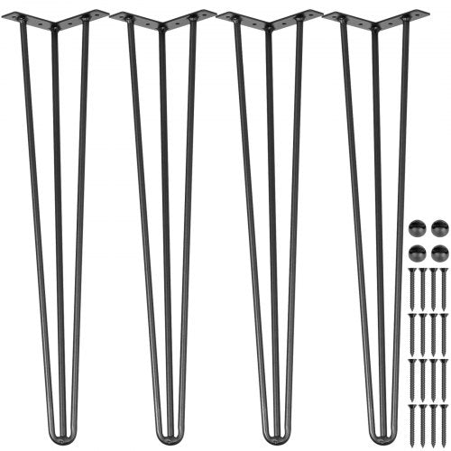 VEVOR Hairpin Table Legs 30 inch Black Set of 4 Desk Legs Each 220lbs Capacity Hairpin Desk Legs 3 Rods for Bench Desk Dining End Table Chairs Carbon