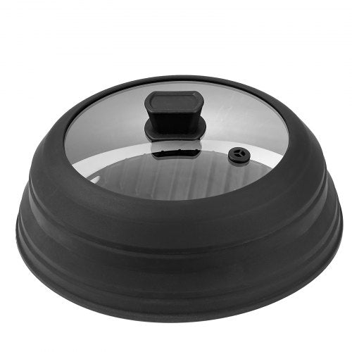 VEVOR Microwave Splatter Cover & Mat, 10.8" Collapsible Microwave Lid for Food, 500°F Heat-Resistant Silicone & Tempered Glass Splatter Guard for Plat