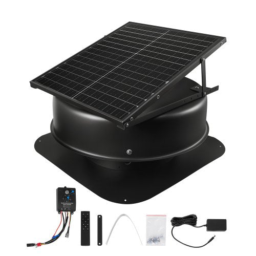 VEVOR Roof Attic Exhaust Fan, 50W Smart Solar Roof Ventilation Fan with Thermostat, Remote Control, 3000 CFM Airflow Built-in Smoke Sensor with Auto S