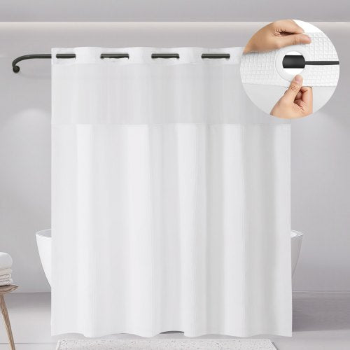 VEVOR No Hook Shower Curtain, 2-in-1 Waterproof Waffle Weave Shower Curtains, 240 GSM Curtain with Snap-in Liner, See-Through Window, and Magnets, for