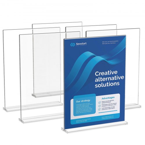 VEVOR Acrylic Sign Holder, 6 Pack 8.5 x 11-inch Brochure Display Holders, T-Shape Double Sided Display Sign Stand, Clear Acrylic Table Menu Photo Pape