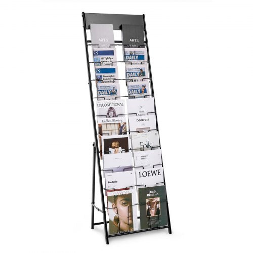 VEVOR Brochure Display Rack, 20 Pockets Magazine Literature Display Stand, Portable Floor Standing Magazine Rack, Metal Newspaper Catalog Holders for