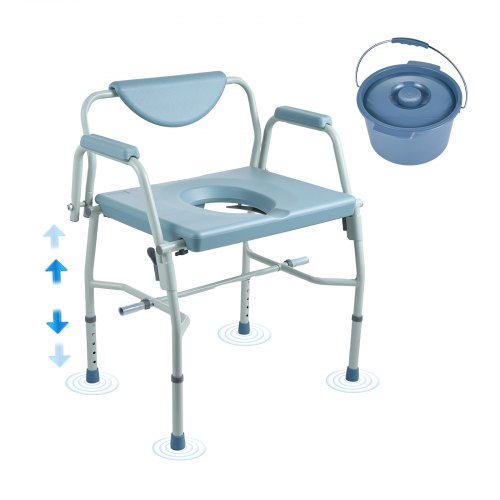 VEVOR Commode Chair, Bedside Commode with Drop-Down Arms and Detachable Backrest, 5-Level Adjustable Height, 7L Removable Bucket, Easy to Assemble, 10