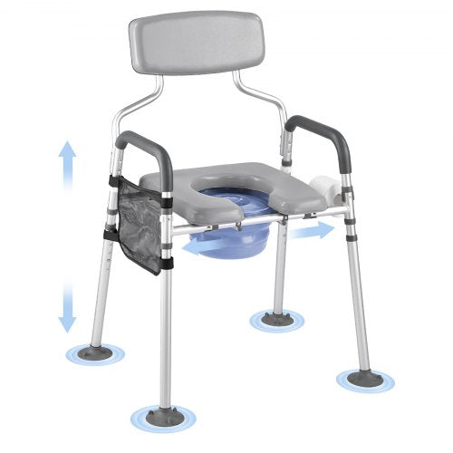 VEVOR Bedside Commode Chair, 500 lbs Capacity, 4-in-1 Portable Toilet and Raised Toilet Seat with Padded Seat & Backrest, Detachable 5L Bucket, Adjust