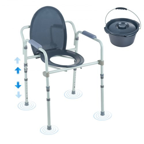 VEVOR Commode Chair, Bedside Commode with Wider Toilet Seat, 7-Level Adjustable Height, 5.8L Removable Bucket, Easy to Assemble, 350 LBS Capacity, Rai