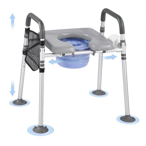 VEVOR Bedside Commode Chair, 500 lbs Capacity, 4-in-1 Portable Toilet and Raised Toilet Seat with Padded Seat & Armrest, Detachable 5L Bucket, Adjusta