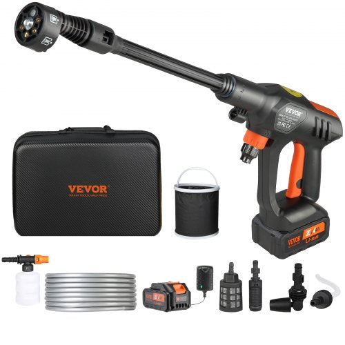 VEVOR Cordless Pressure Washer, 652-PSI 1.1 GPM Portable Power Cleaner, Handheld High-Pressure Car Washer Gun with 4.0Ah Battery, Charger, 6-in-1 Nozz