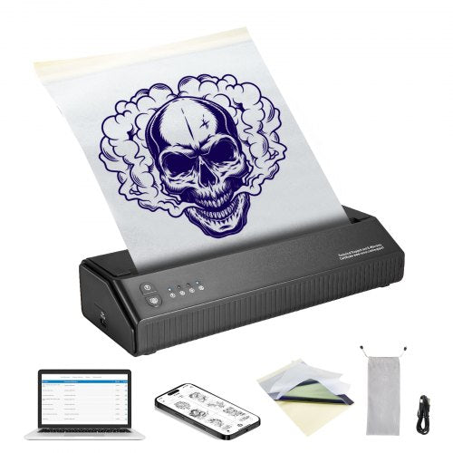 VEVOR Tattoo Transfer Stencil Printer, Wireless Bluetooth Tattoo Stencil Printer Machine with 10Pcs Transfer Paper and Cloth Bag, Portable Tattoo Prin