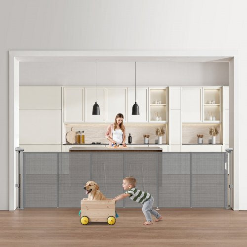 VEVOR Retractable Baby Gate, 34 inch Tall, Extends up to 110 inch Wide, Retractable Gate for Kids or Pets, Mesh Material, Easy to Install for Indoor S