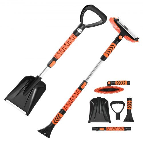 VEVOR Snow Shovel and Snow Brush, 107cm Extendable Snows Broom & Ice Scraper with 180° Pivoting Brush Head, Non-Slip Grip, Portable Winter Snows Remov