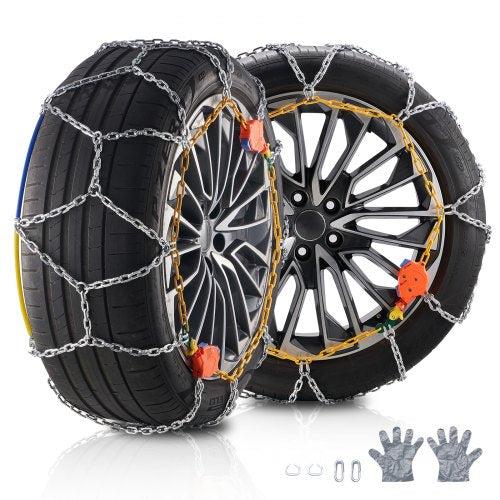 VEVOR Auto Tightening Snow Chains, Diamond Mesh Traction Wheel Chains for Anti-slip, Manganese Alloy Steel Emergency Tire Chains for Tires 255-65-16、2