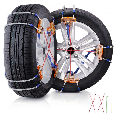 VEVOR 8 PCS Snow Chains, Tire Traction Wheel Chains for Tire Width 9.2-11.2 in-235-285 mm, Manganese Alloy Steel Emergency Tire Chains for Cars, Picku