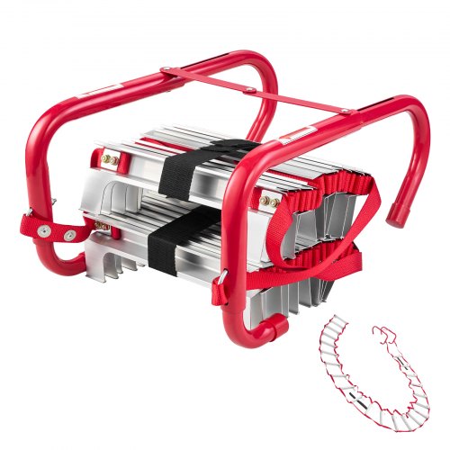 VEVOR Fire Escape Ladder, 3-Story 7.62m Retractable Emergency Fire Ladder, Lightweight Aluminum Alloy Safety Escape Ladders with Sturdy Polyester Stra